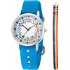CHAOTECHY Orologio da polso analogico al quarzo per bambini, 2 pezzi, cinturino intercambiabile in tessuto, per imparare a leggere l'ora, Arcobaleno+blu, Cinturino