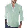 Runcati Camicia da uomo in lino, maniche a 3/4, vestibilità normale, per il tempo libero, casual, estiva, spiaggia, lino, verde chiaro, XXXL