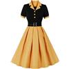 Wellwits Abito da donna con corpetto nero con bottoni a pois plissettati da lavoro ufficio formale cocktail anni '50 vintage blazer abito, Giallo, 44-46