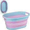 Relaxdays Cesto Portabiancheria Pieghevole, 22 Litri, Contenitore Salvaspazio in Plastica con Impugnature, Rosa Blu, 24 x 53 x 38 cm