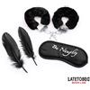 LateToBed BDSM Line 3 Pieces Set Mask, Handcuffs and Feathers Black