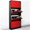 BAKAJI Scarpiera 4 Ante Ripiani Doppia Profondità Porta Scarpe Rosso e Nero 63x24x150cm