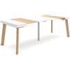Skraut Home | Consolle allungabile | Tavolo consolle allungabile | 220 | Per 10 persone | Gambe in legno | Stile moderno | Rovere e bianco