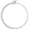 HMOOY Collana a mezza perla placcata in oro 18 carati, collana a maglie cubane con perle, gioielli alla moda per uomo e donna (argento 1)