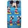 hermet Topolino Mickey Mouse, Set Lenzuolo Letto Singolo, Completo Letto Singolo Disney, Lenzuolo Sopra, Lenzuolo Con Angoli, Federa, Blu, Disney, 100% Cotone, Prodotto Ufficiale