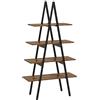 HOMCOM Scaffale Libreria a 4 Livelli, Stile Industriale in Truciolato e Acciaio a Forma di A, 92x38.5x166 cm, Marrone e Nero