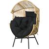 Outsunny Poltrona da Giardino a Uovo con Poggiatesta e Cuscini per Seduta, in Rattan e Acciaio, 89x75x143 cm|Aosom