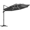Outsunny Ombrellone a Braccio per Esterno con Luci a LED e Angolo Regolabile, in Alluminio e Poliestere Ø3x2.5 m, Grigio|Aosom