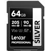 Lexar Scheda SD 64 GB SILVER, fino a 205 MB/s in Lettura, Scheda di Memoria SDXC UHS-I, Classe 10, U3, V30, SD Card per Fotografi Professionisti, Videografi, Appassionati