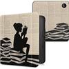 kwmobile Custodia eReader Compatibile con Kobo Libra 2 Cover - eBook Reader Flip Case - nero/beige - Ragazza e Libri
