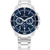 Tommy Hilfiger Orologio analogico multifunzione al quarzo da uomo con cinturino in acciaio inossidabile argentato, Blu - 1792094