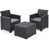 Keter Emma Balcony Set - Mobile da esterno composto da due poltrone con cuscini e tavolino contenitore, grafite