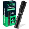 V-TAC Torcia Led con Batteria Ricaricabile USB-C - Super Luminosa fino a 240 Metri - Luce Emergenza Portatile 1000 Lumen IP54 - Batteria 2000 mAh - Corpo in Alluminio - 3 Modalità di Luce