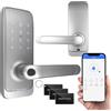 EURA ELH-01H4 Serratura intelligente per porta con maniglia Serratura a codice Lettore di prossimità 13,56 MHz Lettore biometrico IP65 Spaziatura catenaccio universale Argento