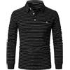 YCUEUST Cotton Striscia Polo Uomo Manica Lunga Basic Golf Casual T-Shirt Nero M