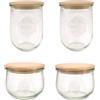 Weck Set di bicchieri a forma di tulipano, 4 barattoli per conserve, 2 x 1000 ml, 2 x 500 ml, con coperchio in legno, per conservare/conservare gli alimenti), 79212, trasparente