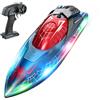 DEERC Spider Barca telecomandata con luce LED per bambini, Barca RC completamente proporzionale da 2,4 GHz per piscine e laghi, Durata batteria 80 minuti, Recupero capovolgimento