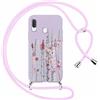 Foonary Cover con Cordino per Samsung Galaxy A20e 5,8, Custodia con Laccio Collana Tracolla Aesthetic Disegni Morbido Antiurto TPU Necklace Regolabile Protettiva Corda Case per Samsung A20e, Lavanda