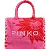 Pinko Beach Shopping Canvas RICICLAT, Borsa Donna, NR1 Rosa/Rosso, Lunghezza 38cm