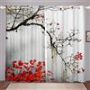 Loussiesd Tende in bianco e nero con stampa di pannelli per finestre in stile asiatico giapponese con rami di albero con foglie rosse Set di tende per finestra W66 x L90 drappeggi per camera da letto cucina