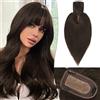 RUWISS Top centrale per capelli veri con frangetta,Corona Topper Clip per Le Donne per diradare i capelli7.5 * 13CM Base di seta 100% capelli umani veri Clip in Topper 30cm 40g Marrone scuro