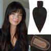 RUWISS Top centrale per capelli veri con frangetta,Corona Topper Clip per Le Donne per diradare i capelli7.5 * 13CM Base di seta 100% capelli umani veri Clip in Topper 35cm 45g Nero naturale