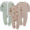Miracle Baby 3 Pezzi Neonato Pagliaccetto Tutine Neonato Cotone Manica Lunga con Bottoni Bambino Pigiama Gr. 56 62 68 per Ragazze Ragazzi (Orso, 68)