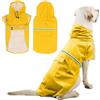 PETCUTE Impermeabile Cane,Cappotto Impermeabile per Cani con Cappuccio e Strisce Riflettenti,Giacca Antipioggia Leggera con Apertura per Guinzaglio,Pioggia e neve in Inverno e in Vacanza,Giallo,2XL