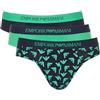 Emporio Armani Cotton Pure Cotton 3-Pack Brief, Slip Uomo, Multicolore (Fluo Green-Printed Marine-Marine), XL