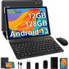 SEBBE Tablet 10 Pollici Android 13 Tablet 12GB RAM+128GB ROM (TF 1TB), Tablets Octa-Core 2.0 GHz 5G WiFi, Widget/GPS/Bluetooth5.0/6000mAh/5+8MP, Tablet con Tastiera e Mouse - Nero