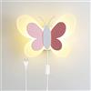 OOWOKS Applique da Parete per Bambini con Interruttore e Spina Lampada da Parete Farfalla Dimmerabile Ragazza ragazzo Lampada da Comodino per Camera da Letto Moderno lampada a muro LED 15W Luce notturna