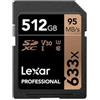 Lexar Professional 633x Scheda SD 512 GB, Scheda di Memoria SDXC UHS-I, U3, V30, Class 10, Fino a 95 MB/s di Lettura, SD Card per DSLR di Fascia Media, Videocamera HD, Fotocamere 3D (LSD512CBEU633)