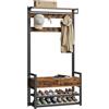VASAGLE Appendiabiti da Ingresso, Mobile da Ingresso con 10 Ganci Rimovibili, 2 Cassetti, Panca Scarpiera, Design Separabile, 30 x 80,4 x 181,6 cm, Marrone Vintage e Nero Inchiostro HSR429B01