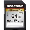 Gigastone Scheda SD 64 GB, 4K Camera Pro, Scheda di Memoria SDXC, Velocità di trasferimento fino a 100MB/s. Compatibile con Canon Nikon Sony Camcorder, A1 V30 UHS-I Classe 10 per video 4K UHD