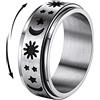 FindChic Anello girevole da uomo, Anello antistress in Acciaio Inossidabile, Luna e Sole, Regalo Uomo