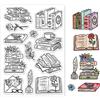 GLOBLELAND Libri Vintage Timbri Trasparenti Buste Fiori Penna D'Oca Scatola D'Inchiostro Timbri In Silicone Trasparenti per Forniture di Scrapbooking Fai-Da-Te Goffratura Carta Carta Album