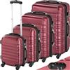 TecTake® Set Valigie Trolley Rigide, 4 Valigie con Scocca in Plastica ABS, Rotelle Girevoli a 360°, Maniglia Telescopica in Alluminio, Serratura di Sicurezza a Combinazione - Rosso vino