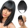 Silk-co Frangia Clip Capelli Veri, Frangia Capelli Veri,Naturali Lisci 3g Remy Human Hair Air Bang Frangia con Tempie- 1 Nero Scuro