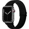 Qeei Stretchable Motivo Nylon Cinturino Compatibile con Apple Watch 44mm Series Se 6 5 4, With Duro Custodie iWatch Protector covered by Tempered Glass (trasparente), Nero