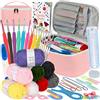 Coopay Kit Uncinetto per Principianti Set Uncinetto con Filato per Uncinetto, 61 Pezzi Set Uncinetto Portatile Uncinetti ergonomici Forniture per Uncinetto per Maglieria da Viaggio, Rosa