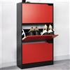 BAKAJI Scarpiera 3 Ante Ripiani Doppia Profondità Porta Scarpe Rosso e Nero 63x24x115cm