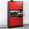BAKAJI Scarpiera 3 Ante Ripiani Doppia Profondità con Maniglia Rosso e Nero 63x24x115cm