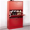 BAKAJI Scarpiera 3 Ante Ripiani Doppia Profondità con Maniglia Colore Rosso 63x24x115cm