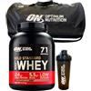 Optimum Nutrition Gold Standard 100% Whey Proteine in Polvere con Proteine Isolate e Aminoacidi per Massa Muscolare Cioccolato al Latte 2,27kg 71 Porzioni + SHAKER + BORSONE