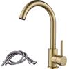 F-DEEN Rubinetto da Cucina, F-DEEN Rubinetto Girevole a 360 ° per Lavello da Cucina in Ottone e Acciaio Inox, Rubinetto Fredda e Calda per Cucina, Oro Spazzolato