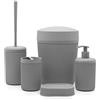 Inbagno Set bagno accessori completo - 5 pezzi, kit accessori appoggio colorato grigio, include dispenser, portaspazzolini, portasapone, scopino wc e pattumiera 4,2 lt, linea Ring