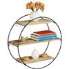 Relaxdays Mensole da Muro Design, Rotonda da Parete, Metallo & Legno, Vintage, 3 Ripiani, Libreria,Ø 50 cm,nero/naturale
