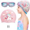 Crazy Bean Cuffia da Piscina Silicone per Ragazzi Ragazze Elastica Catoon con Occhiali Piscina Antiappannante Cuffie Nuoto Catoon rosa