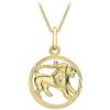 CARISSIMA Ciondolo Zodiacale Leone Rotondo con Lavorazione Diamantata su Collana Curb Lavorata a Diamante 20 in Oro Giallo 9ct, Lunghezza 46cm/18