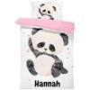 Pictogogo Set Lenzuola Personalizzate per Bambini con Nome, Federa e Copripiumino | Scelta del Colore del Cotone per Il Lato Inferiore, Scegli Testo, Carattere e Colore (Panda, 135x200)